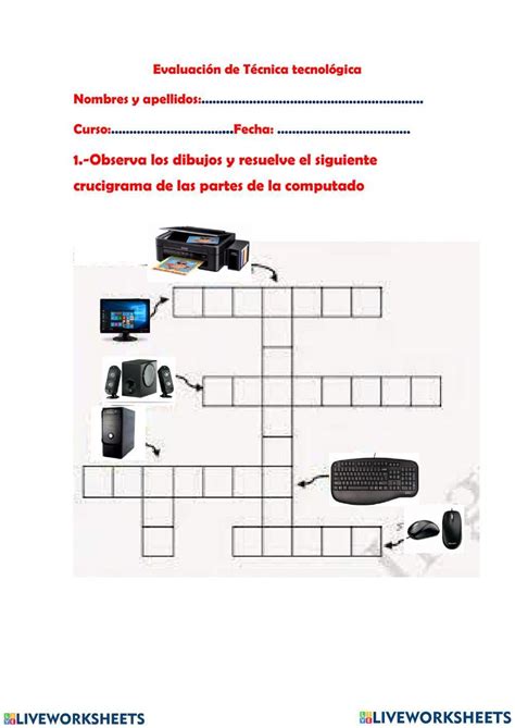 Crucigrama De Las Partes De La Computadora Activity Live Worksheets