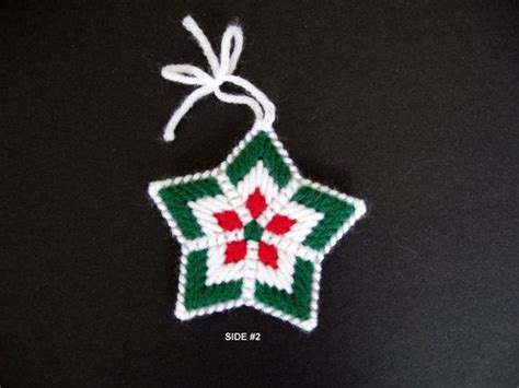 Plastic Canvas Needlepoint Star Ornament Redgreenwhite Plastic