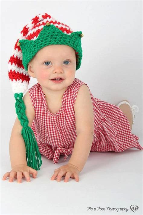 Crochet Newborn Baby Christmas Pixie Hat With Pointy Brim With Bells