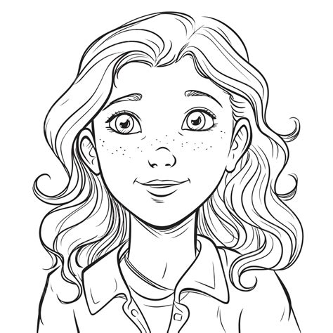 Portrait Coloring Page Featuring A Girl Outline Sketch Drawing Vector Wing Drawing Girl