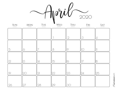 April 2020 Calendar Printable Calendar Templates
