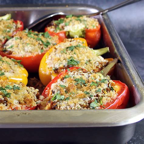 Stuffed Peppers 2 Ways Quinoa Or Rice Gluten Free Vegetarian Recipe