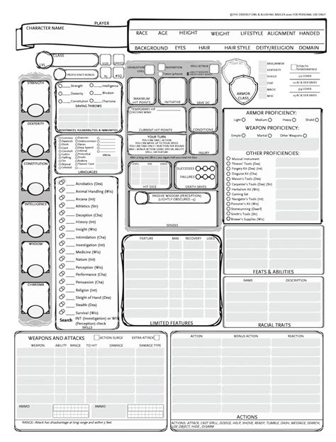 D D Full Character Sheet Printable Fillable PDF Dungeons Etsy