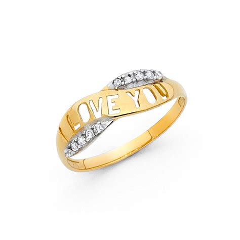 I Love You Ring Solid 14k Yellow Gold Love Band Cz Promise Ring Curve