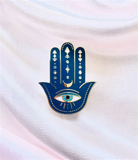 Hamsa Hand Hard Enamel Pin Blue And Gold Lapel Pin Badge Etsy