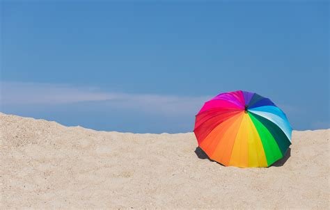 Wallpaper Sand Beach Summer Umbrella Colorful Rainbow Summer