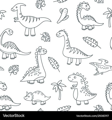 Dinosaur Outline Seamless Pattern Cute Baby Dino Vector Image