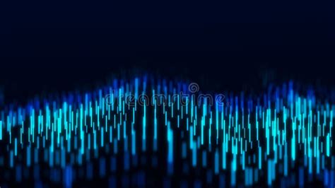 Abstract Dynamic Wave Flow Of Blue Vertical Lines On Dark Background