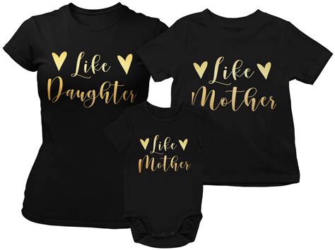 Matching Mommy And Me T Shirts Black And Metallic Gold Like Mother Like Daughter Jts His