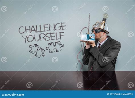 Challenge Yourself Text With Vintage Businessman Stock Photo Image Of