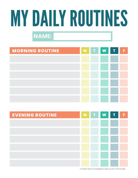 Free Printable Kids Daily Routine Chart Template The Incremental Mama