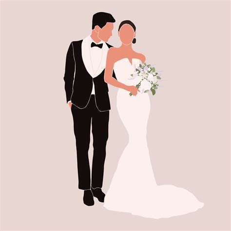 Abstract Silhouette Of Wedding Couple Groom And Bride Woman With