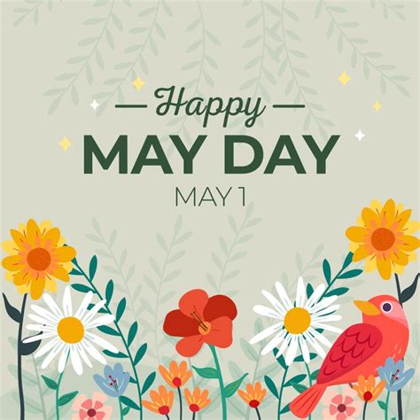 Free Happy May Day Background With Flowers And Bird Free Vector Nohatcc