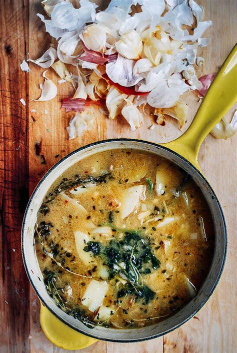 Roasted Garlic Soup With Potatoes Shallots And Fresh Herbs Recipe