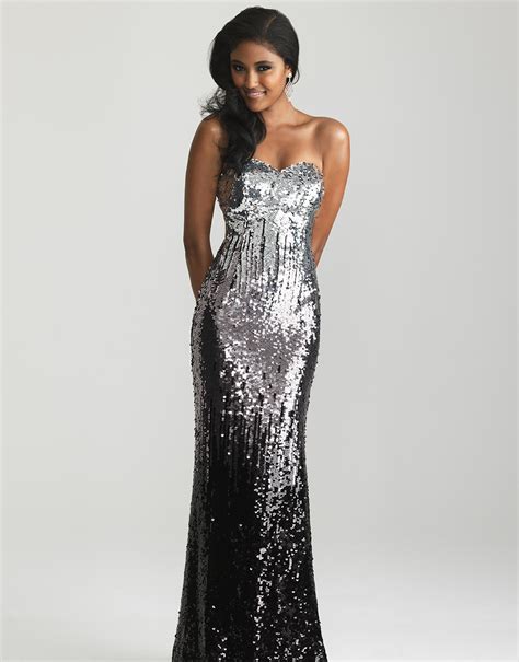 Silver And Black Ombre Sequin Strapless Prom Dress Unique Vintage