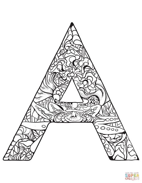 Letter A Zentangle Coloring Page Free Printable Coloring Pages