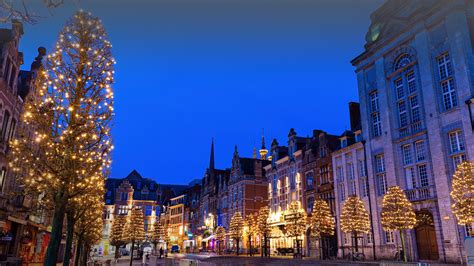 Oude Markt In Leuven During Christmas Evening Flemish Region Belgium