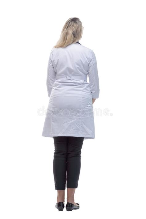 Rear View Female Medic Looking At A White Screen Stock Image Image Of Mature Collaboration