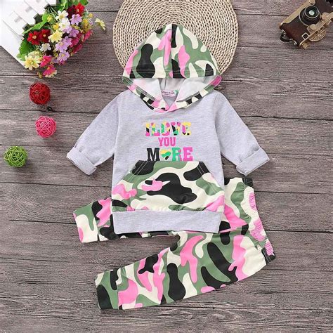 Toddler Infant Baby Boys Girls Letter Camouflage Hooded Tops Pants