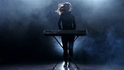 Musician Woman Playing The Piano Studio Smoke Stock Footage Videohive