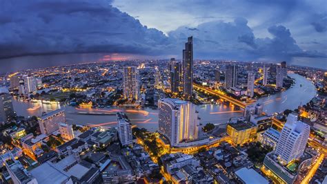 Perspective Thailand Thai Bangkok City River Landscape Sky Building Architecture