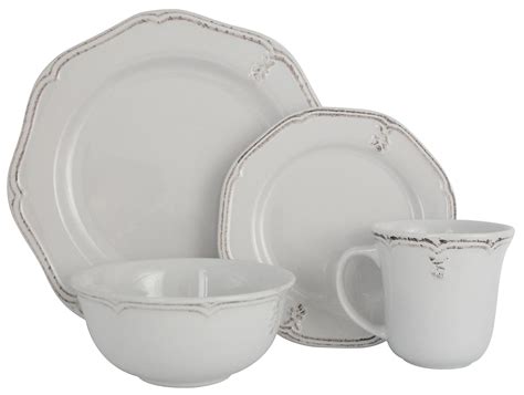 Melange Stoneware 32 Piece Dinnerware Set Antique White Service For
