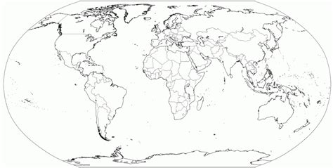 Outline Blank World Map With Medium Borders Transparent Continents