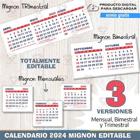 Kit Imprimible Calendario Mignon Bimestral Trimestral Super Kit Imprimible
