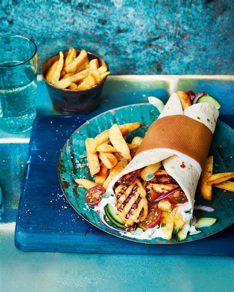 Halloumi Gyros With Herby Chips Delicious Magazine