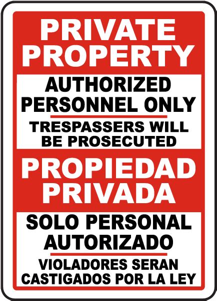 Bilingual Private Property Authorized Personnel Only Sign Save 10
