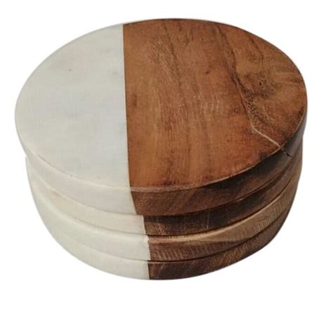 Round Marble And Wood Coaster Set For Home Rs 240 Box Shehnaz