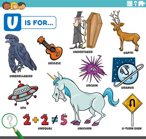Letter U Words Educational Set With Cartoon Characters 8102034 Vector