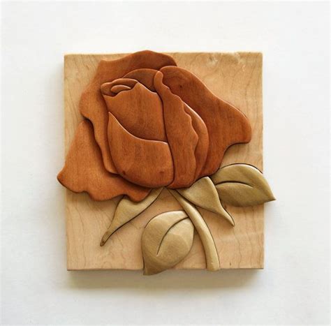 Rose Intarsia Wall Hanging Wood Flower Carving Floral Decor Wooden