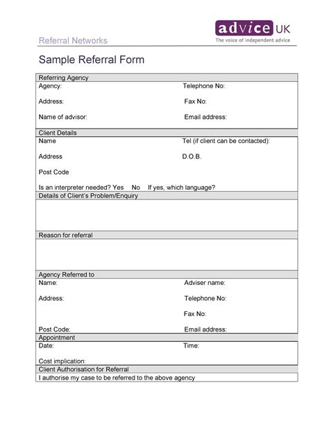Printable Blank Referral Form