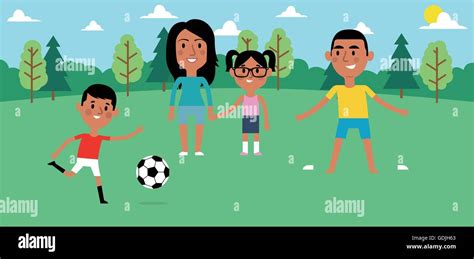 Ilustración De La Familia Jugando Fútbol En El Parque Imagen Vector De