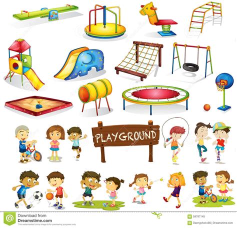 Children Playing And Playground Set Stock Illustration Illustration