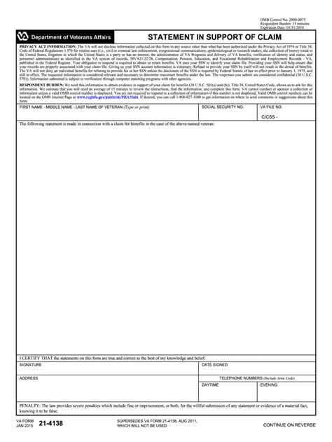 Va Form 21 4138 Fillable Fill Out And Sign Online Dochub