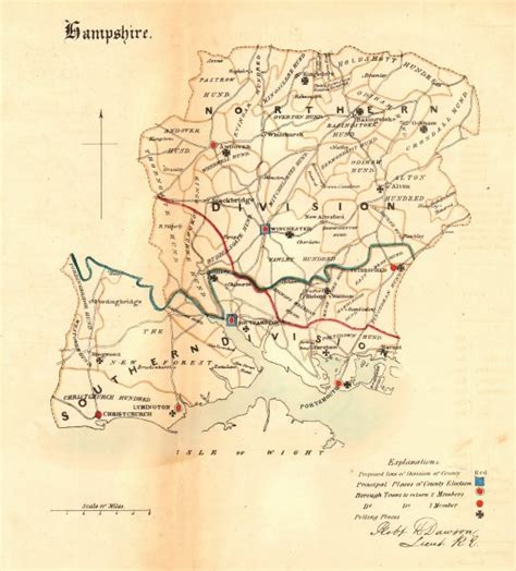 Hampshire County Map Divisions Boroughs Electoral Reform Act Dawson 1832