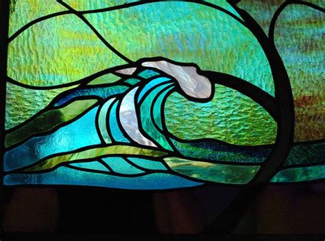 Ocean Wave Stained Glass Window Panel Wave By Stainedglassfusion Stained Glass Window Panel