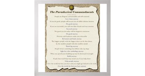 Paradoxical Commandments Poster Zazzle