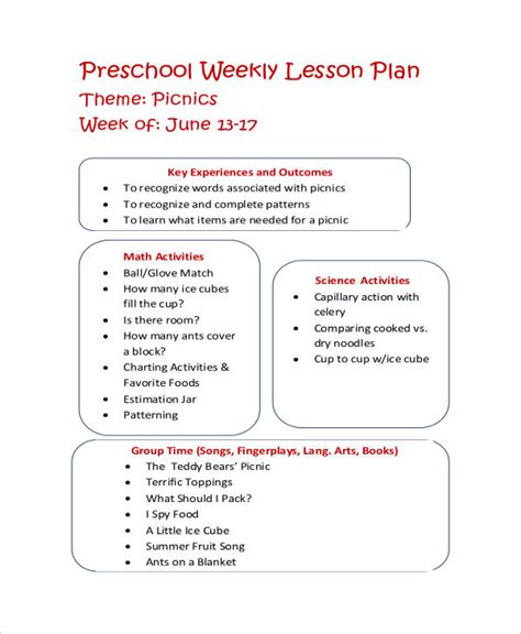 11 Printable Preschool Lesson Plan Templates Free Pdf Word Format