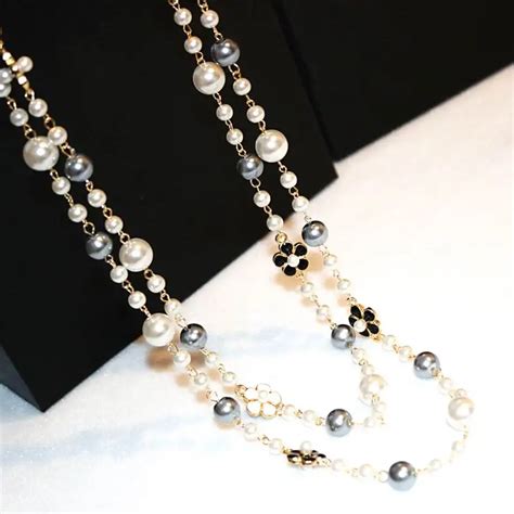 Classic Double Layers Simulated Pearl Necklace Women Bijoux Luxury Fashion Jewelry Long Necklace