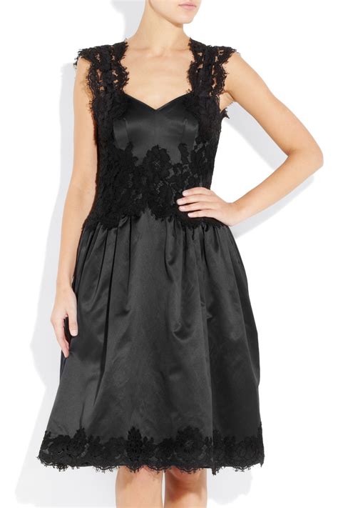 Lyst Moschino Lace Trimmed Satin Dress In Black