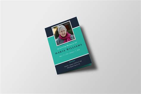 Blue and Green Bordered Photo Half Page Funeral Program Template