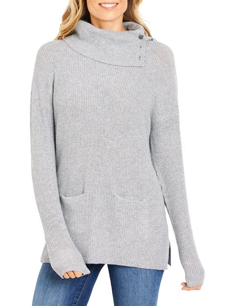 Martha Stewart Everyday Womens Button Cowl Neck Tunic Sweater