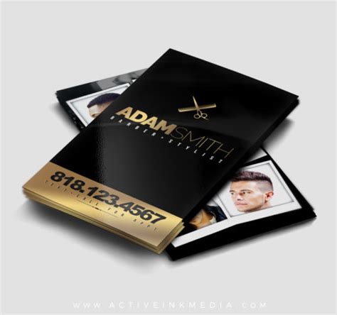 This business card is a 3.5 x 2 business card that could be used for personal or business. Gold And Black Barber Business Card Template | Active Ink ...