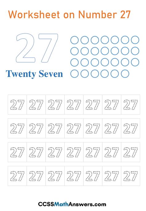 Free Worksheet on Number 27 | Kindergarten Number 27 Tracing, Counting
