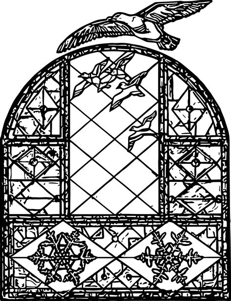 Birds And Stained Glass Window Coloring Page