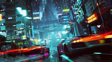 X Neon Cyberpunk City Car Racing K P Resolution Hd K