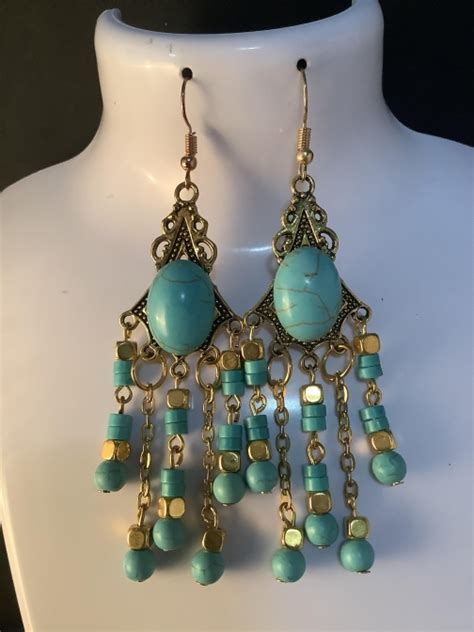 Pmc Gold Turquoise Chandelier Earrings By Pamelamaycollection
